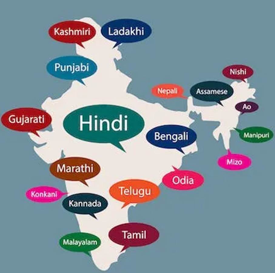 A map of india with different languages  Description automatically generated