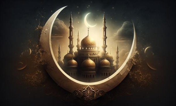 A moon with a building in the middle  AI-generated content may be incorrect.