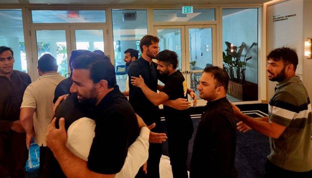 Pakistan cricket team players greeting each other on the occasion of Eid ul Azha in Florida, USA.— reporter