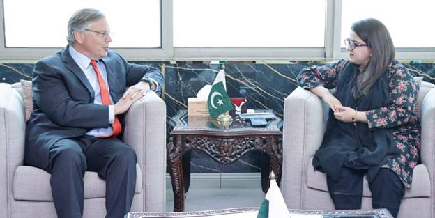 minister of state for it and telecommunication shaza fatima khawaja and us ambassador to pakistan donald blome met on wednesday photo app