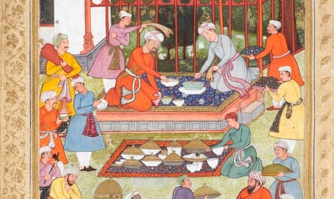 An illustration from a manuscript of a royal feast