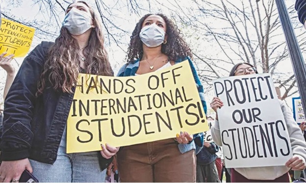  University of Delaware students and others protest against the visa revocations of students on April 16, 2025: the total number of international students at US colleges and universities reached an all-time high of more than 1.1 million students for the 2023 and 2024 academic year | Reuters 