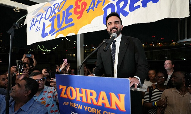 Zohran Mamdani speaks during a watch party for his primary election, which includes his bid to become the Democratic candidate for New York City mayor in the upcoming November 2025 election, in New York City, US on June 25, 2025. &mdash; Reuters