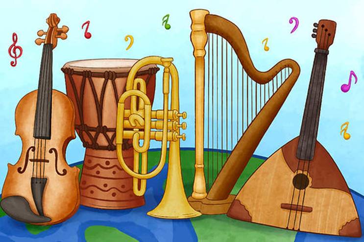 A group of musical instruments  Description automatically generated