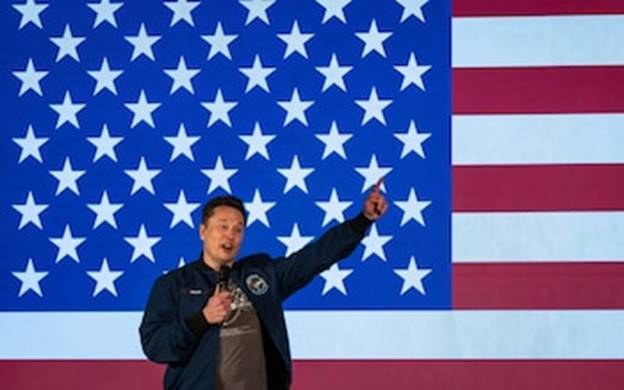 Tesla founder Elon Musk speaks during an America PAC town hall