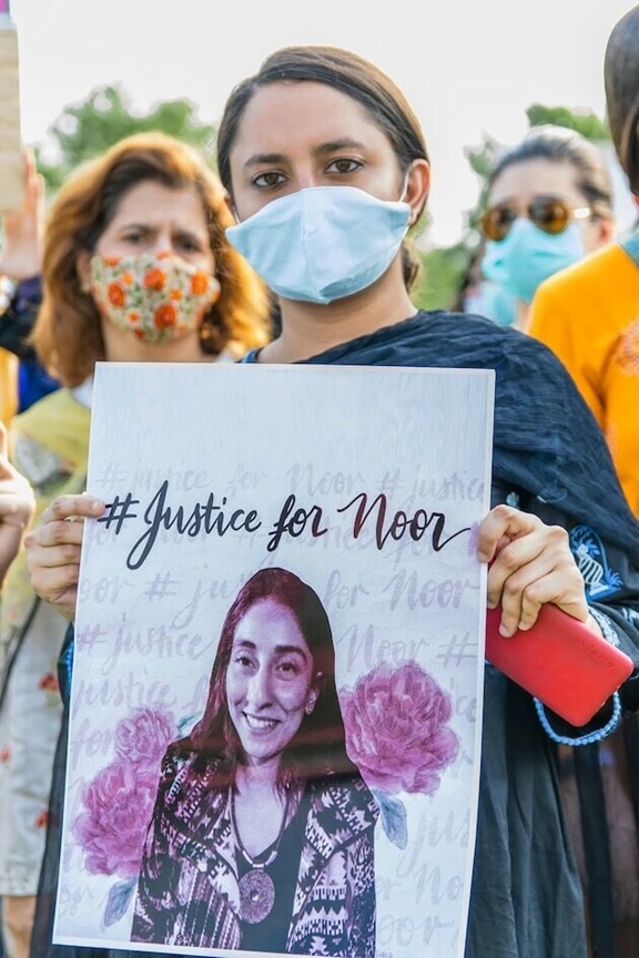  Shafaq Zaidi &mdash; Noor Mukadam&rsquo;s school friend &mdash; stood outside the Islamabad Press Club on July 25, 2021, at the very spot where Noor had once protested. This time, Zaidi was seeking justice for Noor herself, who had been killed just days earlier, on July 20, 2021. Courtesy: Shafaq Zaidi 